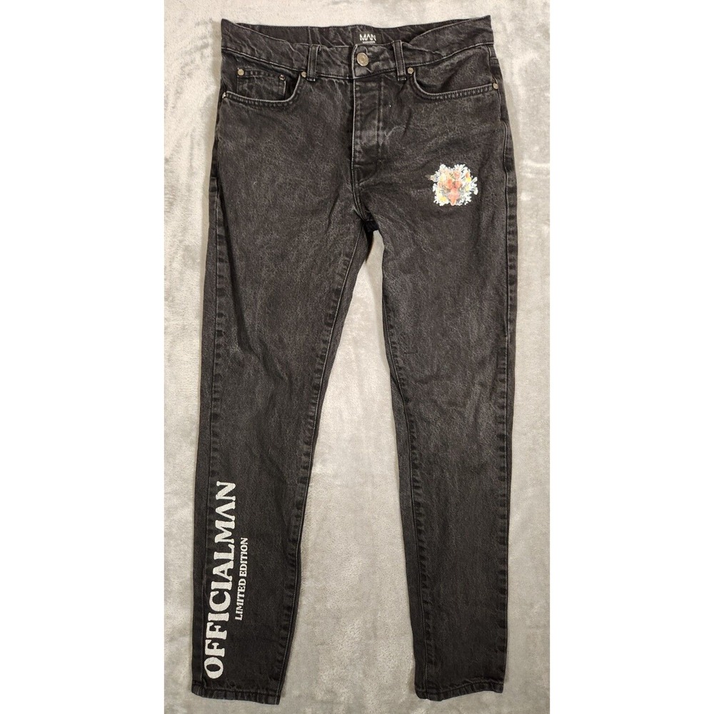 BoohooMan Jeans Mens 32X30 (Tag 32) Officialman Limited Edition Black Button Fly